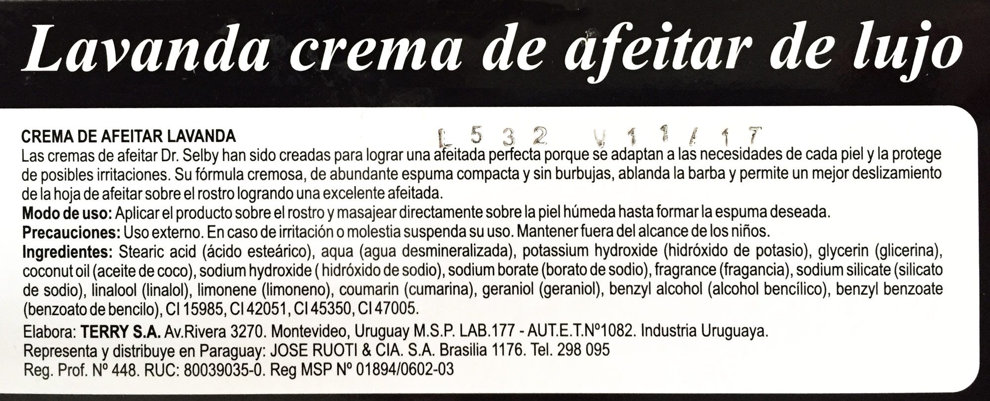 Skład kremu do golenia Dr. Selby Lavender Luxury Shaving Cream